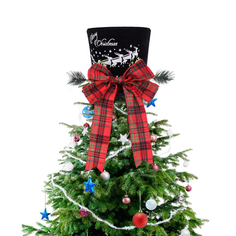Top Hat Christmas Tree Topper Large Red Plaid Bow Top Hat Christmas