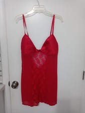 FREDERICK'S OF HOLLYWOOD RUBY RED SATIN AND FLORAL LACE SHEER CAMISOLE LINGERIE