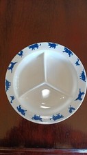 Hazel Atlas Vintage Child's Divided Dish with Farm Animals Blue