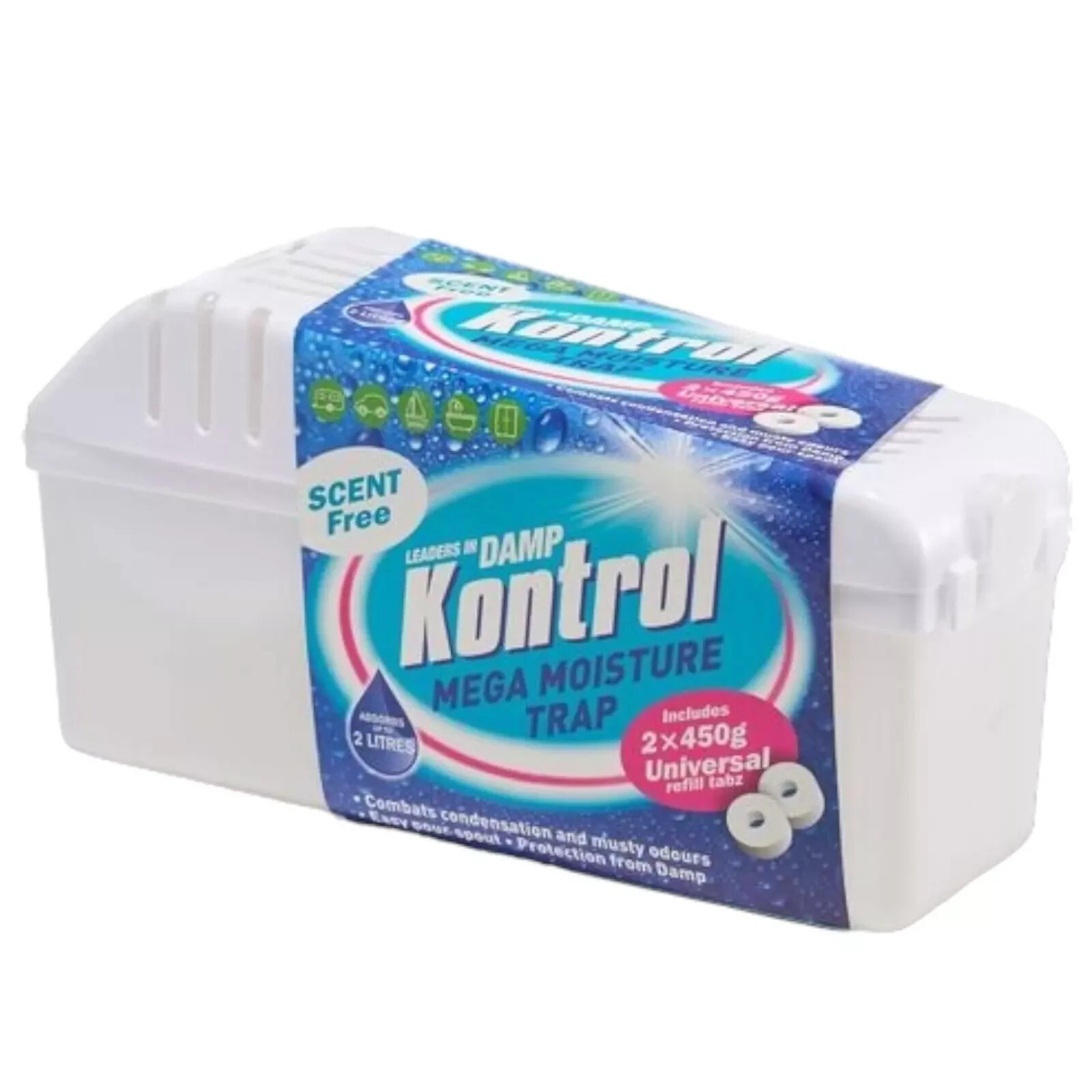 Kontrol Damp Mega Moisture Trap Dehumidifier 2L Capacity With 2 x Refill Tabs