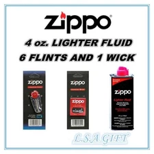 Zippo Lighters 4oz Fuel Fluid and 1 Flint & 1 Wick Value Pack Combo