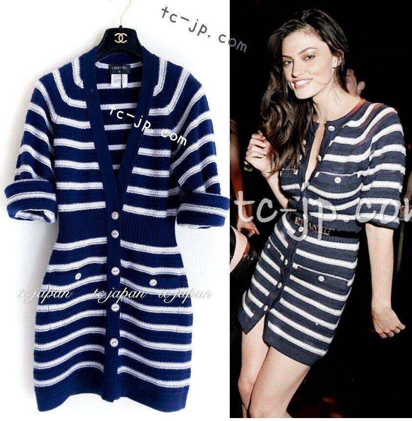 $5.1K CHANEL 15S Blue Stripe Border Cashmere Knit Cardigan $5.1K CHANEL 15S Blue Stripe Border Cashmere Knit Cardigan