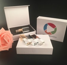 Custom wedding photography logo USB 2.0 Crystal USB flash drive pen drive box