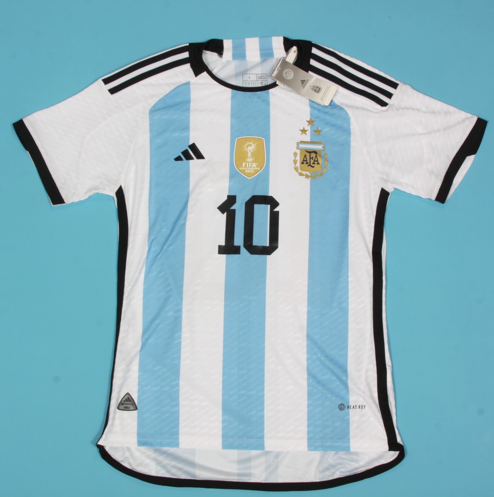 New Argentina Home Shirt World Champion 2022 #10 Messi Adidas size L - NWT 310