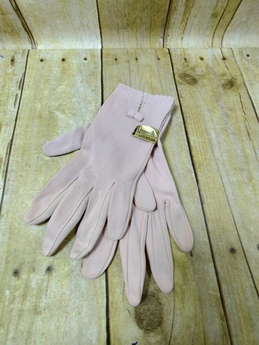 Vintage Gaymode beige Damenhandschuhe süß gewellter Unterrand mit Knöpfen Gr. 6,5 - 8 - Bild 1 von 6