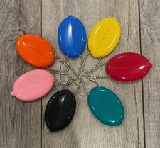 5 RUBBER SQUEEZE OVAL COIN PURSE MENS WOMENS MONEY HOLDER WALLET - Made in USA
