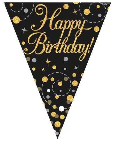 Vajilla de fiesta y decoración de fiesta de oro negro brillante de feliz cumpleaños - Imagen 17 de 42