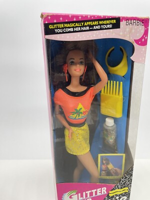 Vtg New NRFB Glitter Hair Barbie 10966 Long Brunette Brown 1993 Shoes Earrings