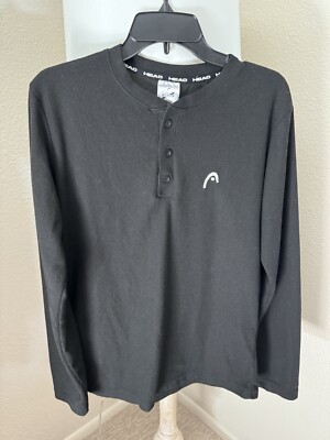 Tennis Head Knit Black & White Long Sleeve Shirt Buttons Sz. M Medium