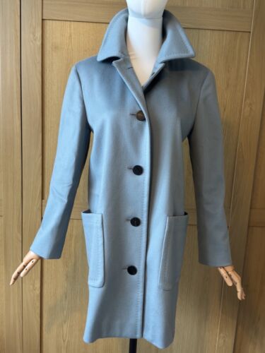 Vintage Aquascutum 100% Wool Coat UK 8 Duck Egg Blue Longline British Designer - Picture 2 of 14