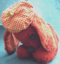 Vintage one eyed red Scottish jingly puppy stuffed animal styled by Stuart