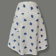 Vintage Half Apron Blue Roses Polka Dot Floral Tie Back Pocket Hostess Retro
