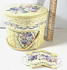 Lady Jayne Ltd 5" Tall Floral Hat Box/Lid/Tag #9755 6.5" Diamtr Cardboard Pretty