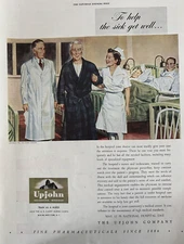1944 Upjohn Fine Pharmaceuticals Help Sick National Hospital Day VTG Print Ad