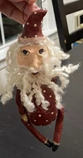 Vtg Primitive Ornament Santa Red Articulated Limbs Christmas Moves Blue Eyes