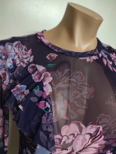 Xhilaration Womens Sheer Mesh Plum Floral LS Pullover Stretch Dress Cover 1X #Y9 - Picture 2 of 5