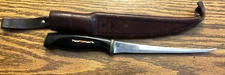 Vintage 1967 Normark Fiskars Finland Stainless Fillet Knife W/Leather Sheath