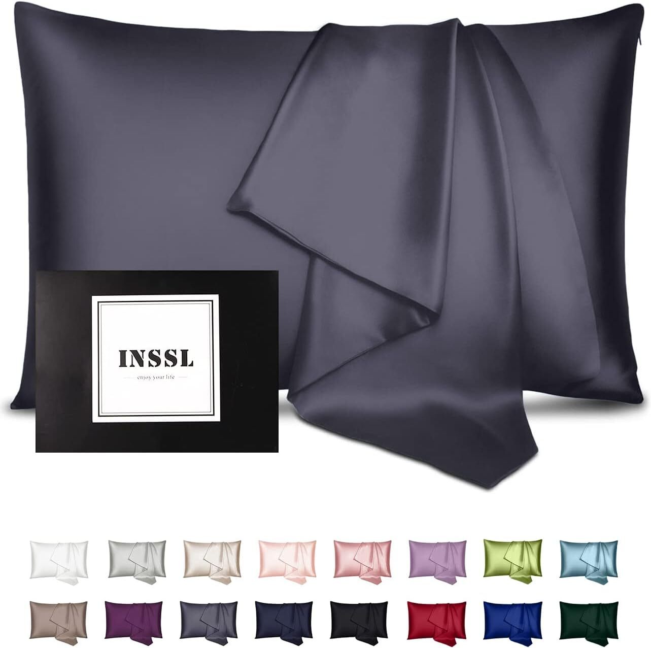 INSSL Silk Pillowcase for Women, Mulberry Silk Pillowcase for Hair and Skin and-image