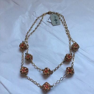 NWT STEIN BLYE Three Dimensional Floral Necklace Gold Enameled W/ Rhinestones