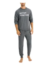 FAMILY PJs Mens Gray Drawstring T-Shirt Top Cuffed Pants Stretch Pajamas S