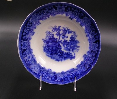 W & E Corn Antique Flow Blue Transferware Soup Bowl~  Shanghai ~ 8  7/8''