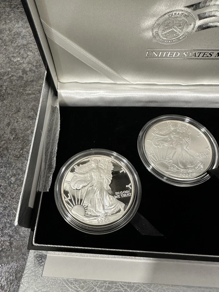 American Eagle 2006 20 aniversario juego de 3 monedas de plata buen estado con caja/certificado de autenticidad Foto 4 de 4