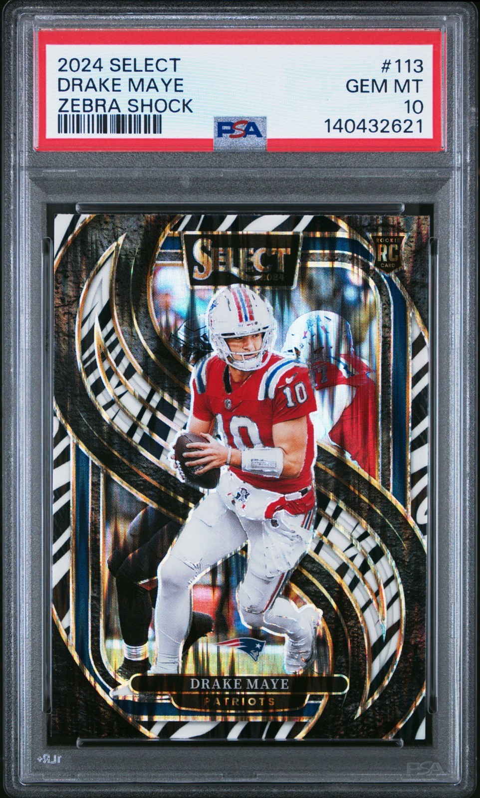 2024 Select Premier Drake Maye Zebra Shock SSP #113 PSA 10 GEM MINT RC ROOKIE