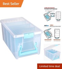 Art Storage Satchel: Clear Portable Organizer with Removable Dividers in Aqua