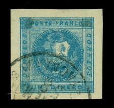 PERU 1858 Coat of Arms 1d deep blue  Scott# 3 used SUPERB - "TACNA 1858..." CDS