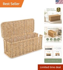 Cable Management Box, Handmade Rattan Cord Organizer for Power Strip Open S...