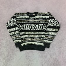 Vintage abstract knitted jumper Patterned Grandad chunky knit sweater Men's L