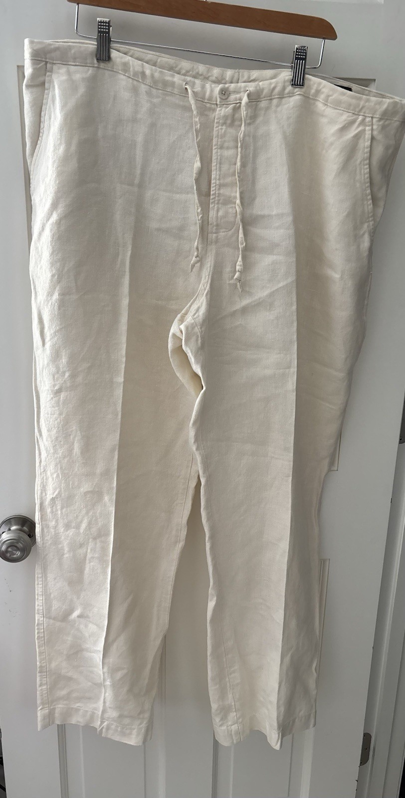 Men’s Off-White 100% European Linen Murano Pants Drawstring Size 40/32 XL