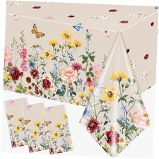 Spring Floral Tablecloth Disposable-3pcs Vintage Wildflower Party