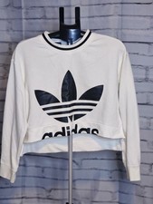 adidas Women's White Pullover Crew Neck Sweatshirt Long Sleeve Size S