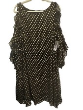 Jessica Howard Polka Dot Cold Shoulder Plus Size 22W Black & Gold Dress