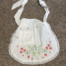 Vintage Handmade Apron with Embroidery Retro Cottagecore Kitchen Gift Idea 16x12