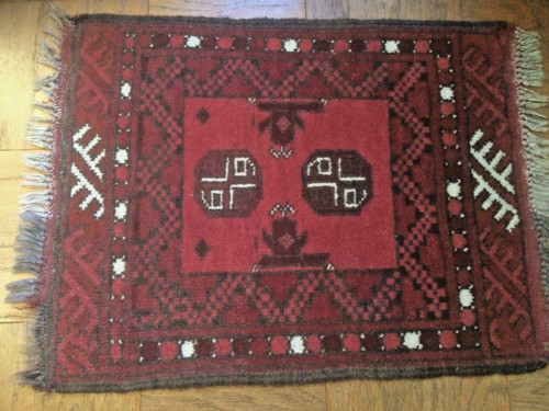 Vintage Gorgeous Hand Knotted Low Pile Afghan Prayer Wool Rug Carpet 29"x20"VGC