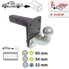 Universal Towbar Ball Hitch Adapter for US-vehicle 2&ldquo; receiver Height Adjustable