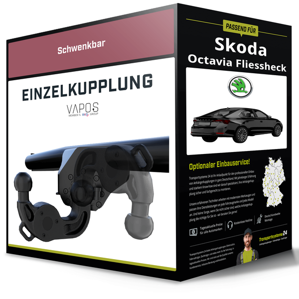 Schwenkbare AnhäNgerkupplung für Skoda Octavia Fliessheck 12- III Typ 5E3 Vapos-image
