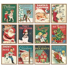 12 Pcs Christmas Wall art Vintage Xmas Wall Picture Decor Holiday Santa Snowman