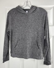 Athleta Girls Top Size L 12 Heather Black Gray White L-Sleeves Hoodie Pocket