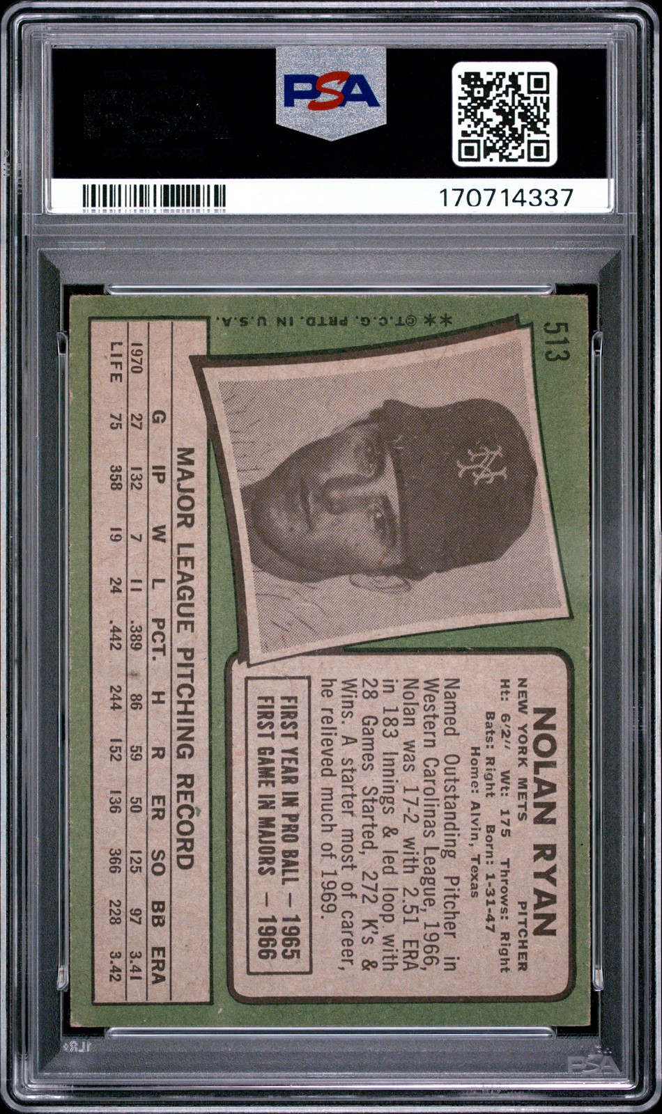 1971 Topps 513 Nolan Ryan PSA 2 170714337 view 2