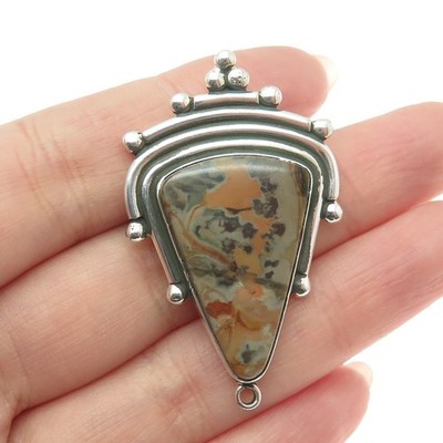 ELYSIUM INC. 925 Sterling Silver Vintage Real Jasper Modernist Pendant