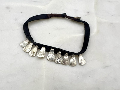 Artefact Collection Black Leather Bracelet Silver Petals Boho Anthro Closeout