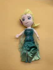 Disney Store Frozen Movie ELSA Pink Flower Plush Soft Doll Blue Green Dress 15”