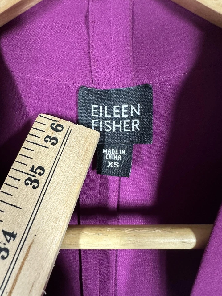 Chaqueta Blazer Eileen Fisher Mujer XS Púrpura Sin Cuello Frente Abierto Minimalista Foto 4 de 4