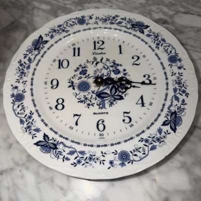 Vntg 1970-80 s Cottage-Core Linden Blue Floral Porcelain Wall Clock Japan 10.25 