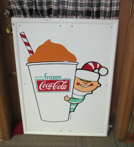 Vintage FROZEN COCA-COLA Metal Soda Sign Embossed Dated 1969 ~ Rare ~ Near Mint!