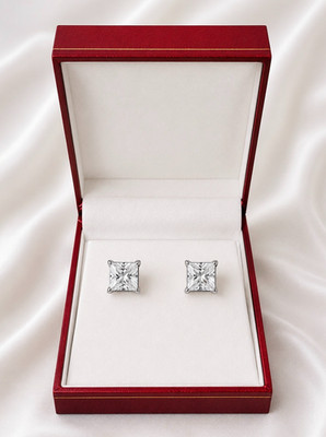3 kt Princess Cut FL/D zertifizierte Moissanit Ohrstecker 14 K Weißgold 6,5 mm