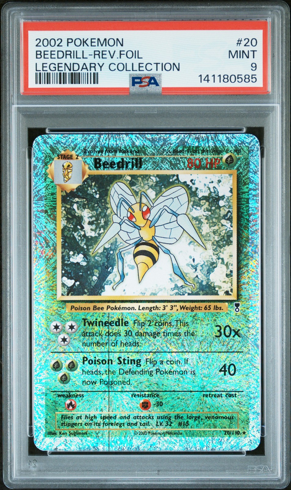 2002 POKEMON LEGENDARY COLLECTION #20 BEEDRILL-REVERSE FOIL PSA 9